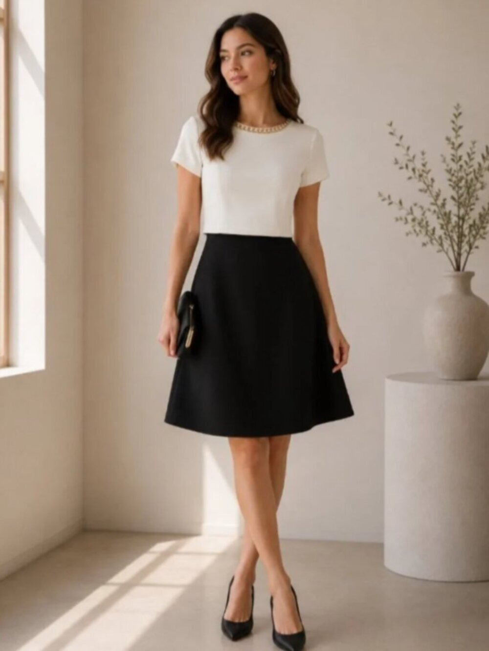 Ted Baker Ailia Black Cream Layered Dress Gold Chain Detail Cocktail Size 0 0431